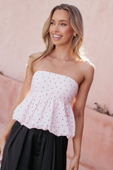 Yvanna Bubble Hem Top Pink Dot