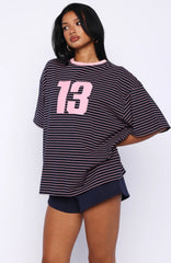 Good Old Days Oversized Tee Pink Navy Stripe