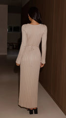 Cyra Long Sleeve Maxi Dress Beige