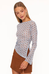 Annora Asymmetrical Mesh Top Blue Dot