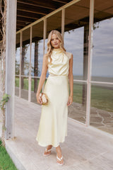 Anabelle Halter Neck Lace Maxi Dress Butter Yellow