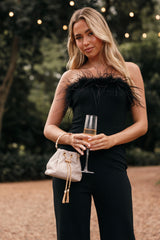 Louise Feather Trim Jumpsuit Black