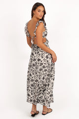 Rori Ruffle Maxi Dress White Black Floral