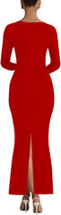 Long Sleeve Square Neck Bodycon Maxi Dress