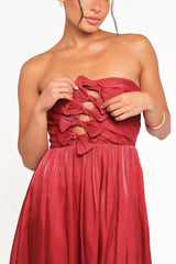 Mila Strapless Midi Dress Red