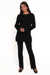 Silvie Long Sleeve Knitted Set Black