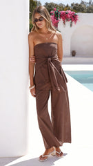Talia Strapless Top and Pants Set Brown
