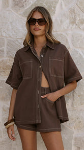 Olivia Shirt and Shorts Set Chocolate