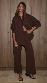 Zaila Pants Burgundy White Stripe