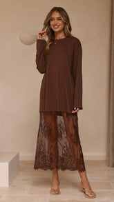 Kailey Lace Maxi Dress Brown