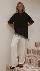 Mirandah Satin Panel T Shirt Black