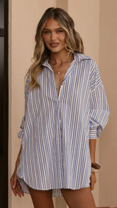 Arli Button Up Shirt Blue White Stripe