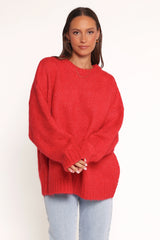 Lloyd Oversized Crew Knit Sweater Red