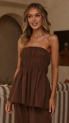 Maison Strapless Top Pants Set Chocolate
