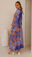 Tasha Maxi Dress Blue Orange Print