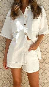 Olivia Shirt and Shorts Set White