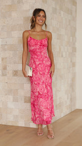 Margie Midi Dress Pink Floral