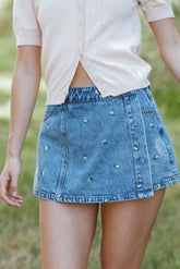 Evanna Denim Skort Embroidery Medium Wash