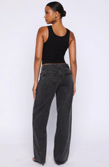 Making Appearances Mid Rise Lace Up Straight Leg Jeans Black Acid Wash