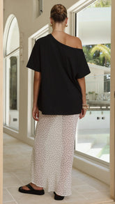 Elena Top and Maxi Skirt Set Black White Polka