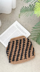 Eadie Crochet Weave Framed Clutch Black Natural