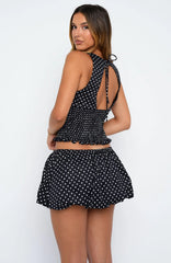 Runaway Heart Mini Skort Black White Polka Dot