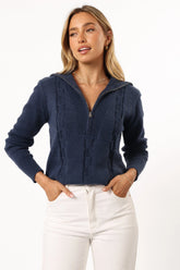Viara Quarter Zip Knit Sweater Navy