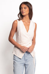 Vanni Wrap Front Linen Top Cream