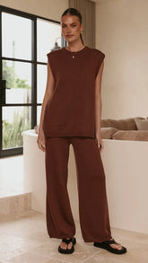Florentine Knit Vest and Pants Set Chocolate
