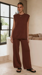 Florentine Knit Vest and Pants Set Chocolate