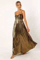 Kanthro Pleated Maxi Dress Gold