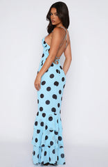 Power Ballad Maxi Dress Baby Blue Choc Polka Dot
