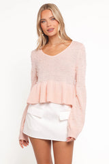 Molly Pearl Peplum Knit Sweater Light Pink