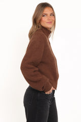 Kourtney Zip Cardigan Brown