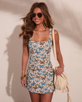Neutral Harvest Brocade Mini Dress