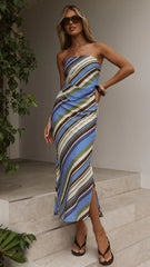 Saranya Scarf Top and Maxi Skirt Set Blue Khaki Stripe