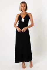 Florence Rosette Trim Maxi Dress Black