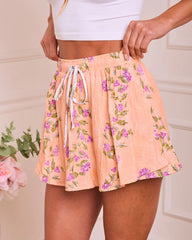 Soft Spoken Letter Floral Drawstring Shorts