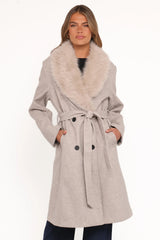 Nina Fur Collar Tie Waist Coat Cream