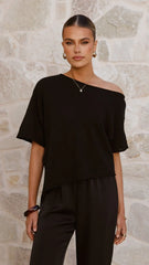 Blair Off Shoulder Tee Black