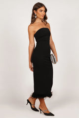 Clara Feather Trim Midi Dress Black