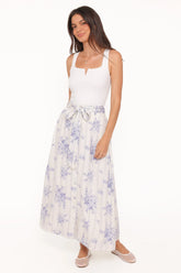 Xander Tie Waist Midi Skirt Lilac Floral