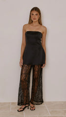 Harlean Strapless Top and Lace Pants Set Black