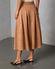 Table Ready Suede Waist Tie Pleated Midi Skirt