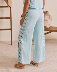 Sunlit Palm Drawstring Relaxed Eyelet Trim Pants