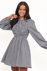 Jessen Long Sleeve Mini Dress Navy Gingham