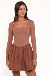 Sheena Long Sleeve Mini Dress Mocha