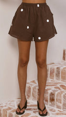 Gia Strapless Top and Shorts Set Choc White Polka Dot