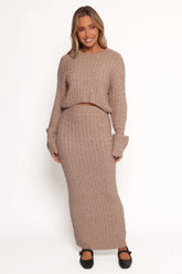 Reid Cable Knit Skirt Set Taupe