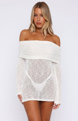 Cant Leave Me Long Sleeve Boucle Mini Dress White